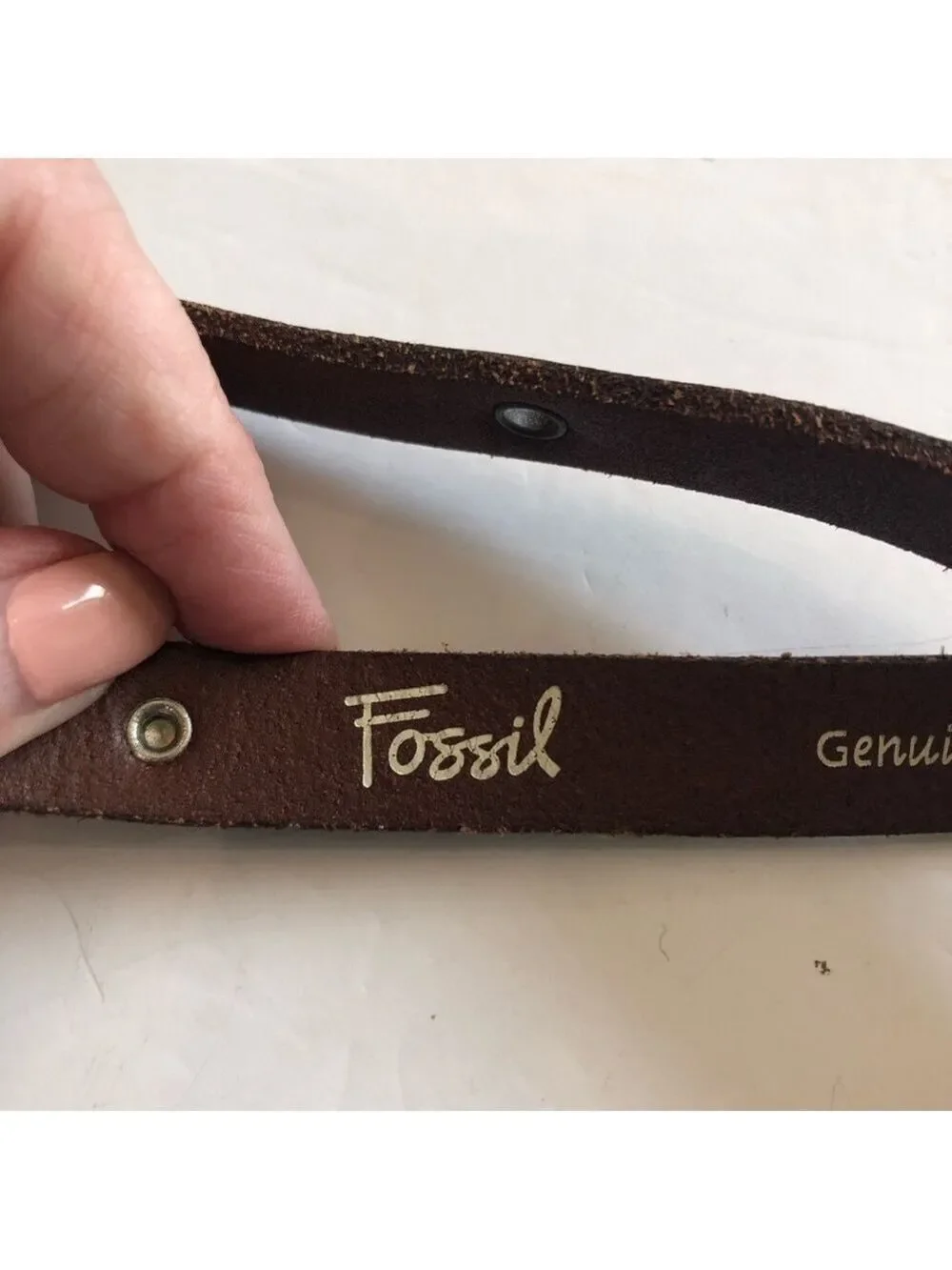 Fossil Size S vintage brown leather belt. Double strap ring closure studded
